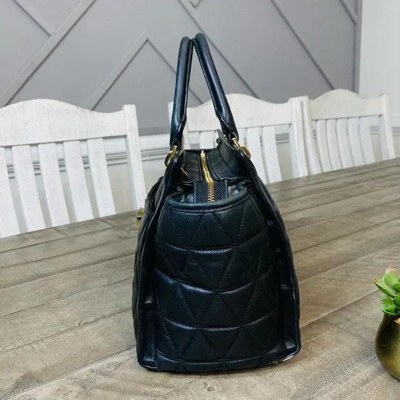 Michael Kors Vivianne Large Top Zip Satchel Bag Black Quilted Leather - Picture 5 of 10